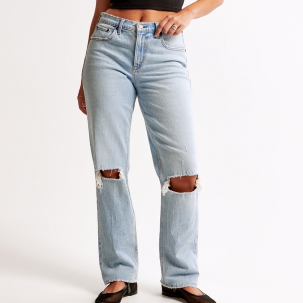 Abercrombie & Fitch Light Wash Straight Leg Jeans with Knee Rips